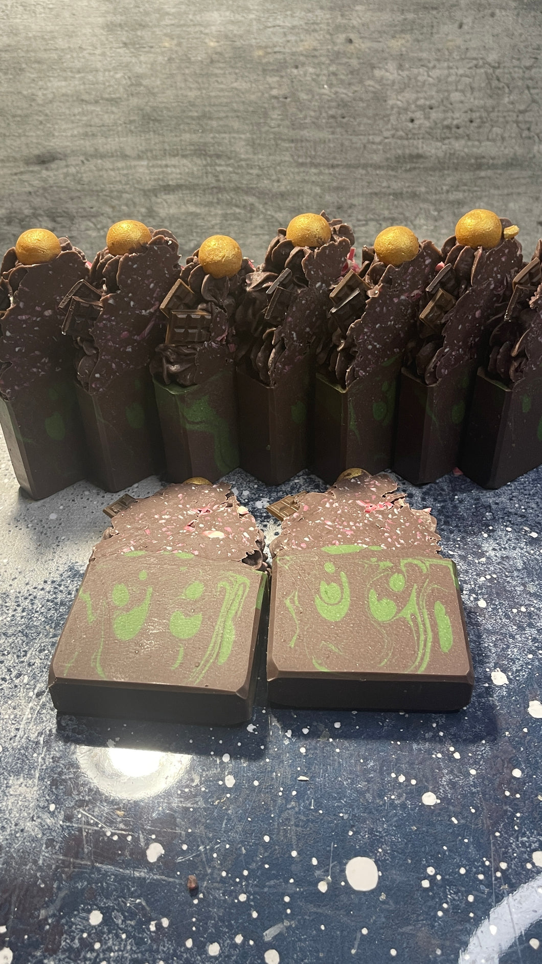 Candy canes cold process soap bar ( chocolate mint version)
