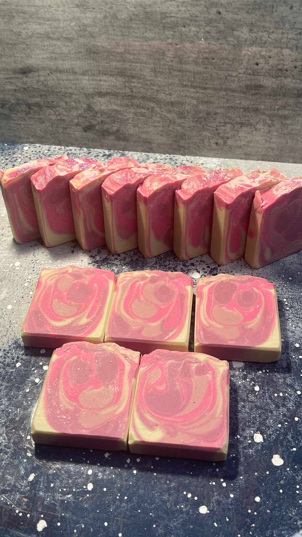 Pink chiffon cold process soap bar